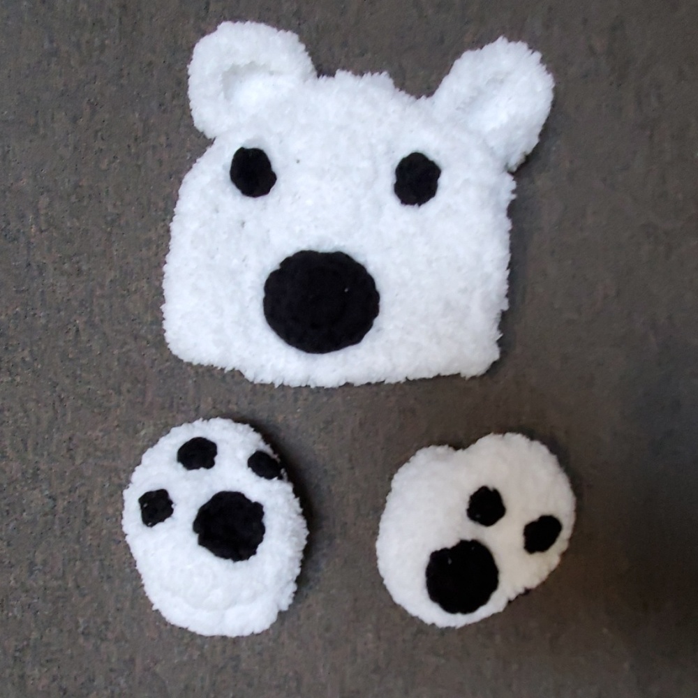 Hand crocheted baby polar bear hat and booties